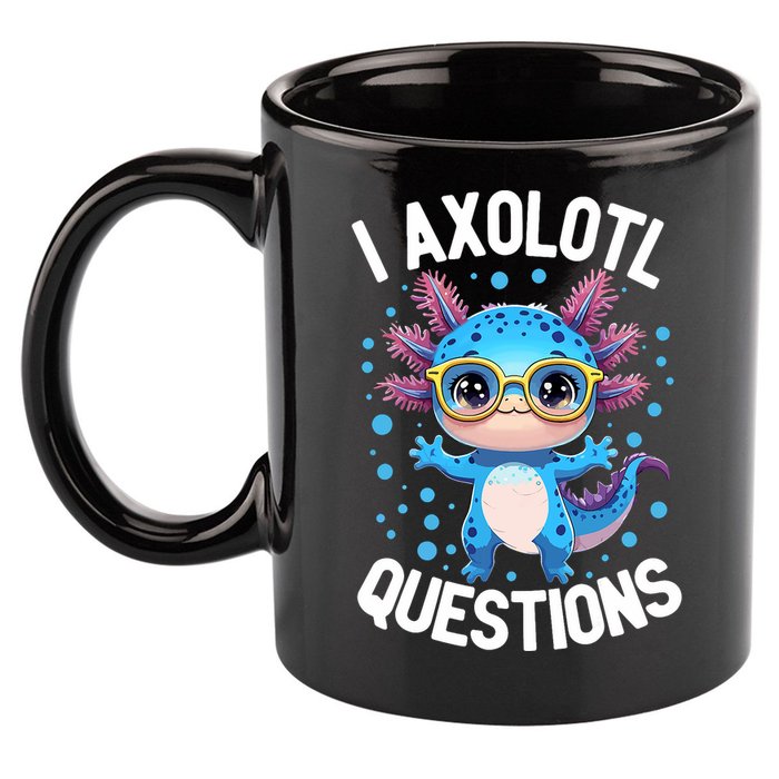 I Ask Axolotl Questions Funny  Cute Salamander  11oz C Handle Ceramic Mug