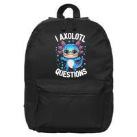 I Ask Axolotl Questions Funny  Cute Salamander  16 in Basic Backpack