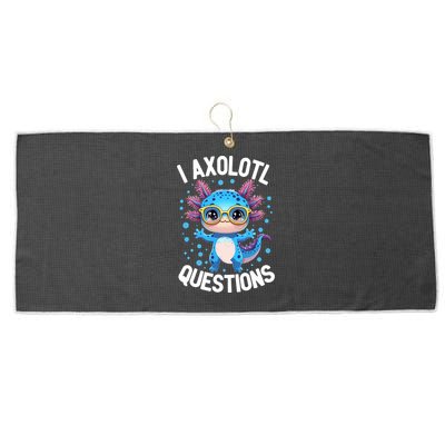 I Ask Axolotl Questions Funny  Cute Salamander  Large Microfiber Waffle Golf Towel