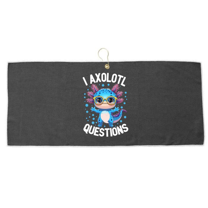 I Ask Axolotl Questions Funny  Cute Salamander  Large Microfiber Waffle Golf Towel