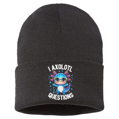 I Ask Axolotl Questions Funny  Cute Salamander  Sustainable Knit Beanie