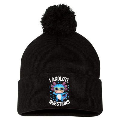 I Ask Axolotl Questions Funny  Cute Salamander  Pom Pom 12in Knit Beanie
