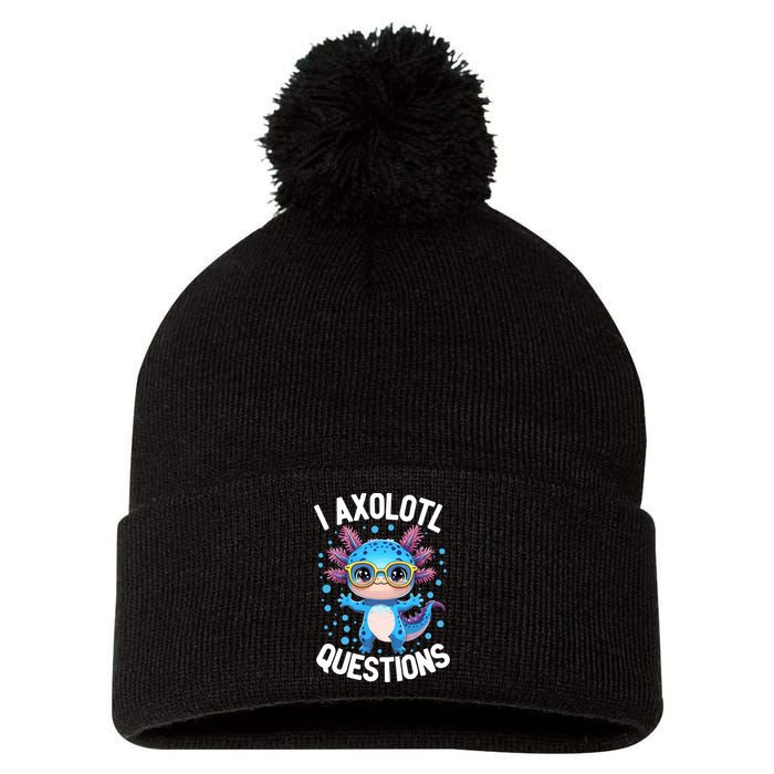 I Ask Axolotl Questions Funny  Cute Salamander  Pom Pom 12in Knit Beanie