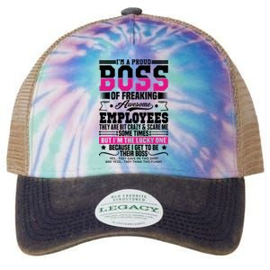 I Am A Proud Boss Of Freaking Awesome Employees Proud Boss Meaningful Gift Legacy Tie Dye Trucker Hat