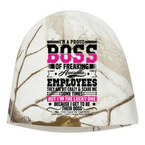 I Am A Proud Boss Of Freaking Awesome Employees Proud Boss Meaningful Gift Kati - Camo Knit Beanie