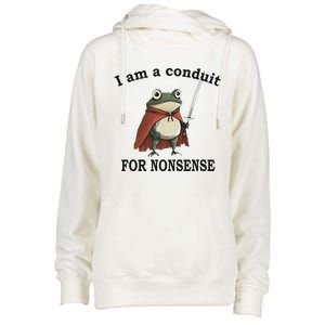 I Am A Conduit For Nonsense Funny Frog With Sword Womens Funnel Neck Pullover Hood