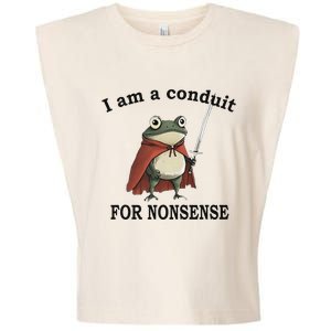 I Am A Conduit For Nonsense Funny Frog With Sword Garment-Dyed Women's Muscle Tee