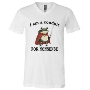 I Am A Conduit For Nonsense Funny Frog With Sword V-Neck T-Shirt