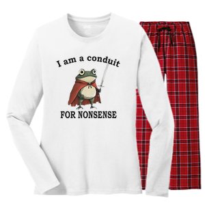 I Am A Conduit For Nonsense Funny Frog With Sword Women's Long Sleeve Flannel Pajama Set 