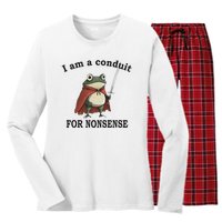 I Am A Conduit For Nonsense Funny Frog With Sword Women's Long Sleeve Flannel Pajama Set 