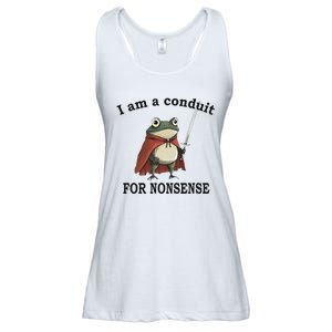 I Am A Conduit For Nonsense Funny Frog With Sword Ladies Essential Flowy Tank