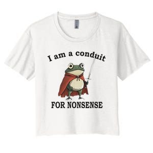 I Am A Conduit For Nonsense Funny Frog With Sword Women's Crop Top Tee