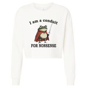 I Am A Conduit For Nonsense Funny Frog With Sword Cropped Pullover Crew