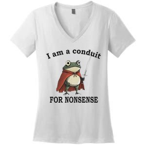 I Am A Conduit For Nonsense Funny Frog With Sword Women's V-Neck T-Shirt