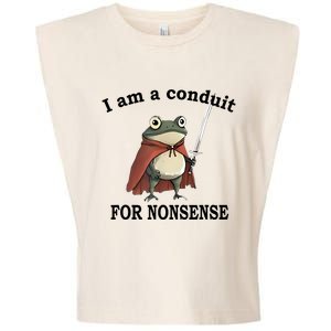 I Am A Conduit For Nonsense Funny Frog With Sword Garment-Dyed Women's Muscle Tee