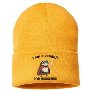 I Am A Conduit For Nonsense Funny Frog With Sword Sustainable Knit Beanie