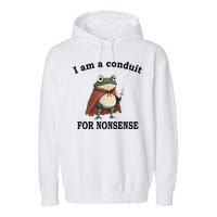 I Am A Conduit For Nonsense Funny Frog With Sword Garment-Dyed Fleece Hoodie