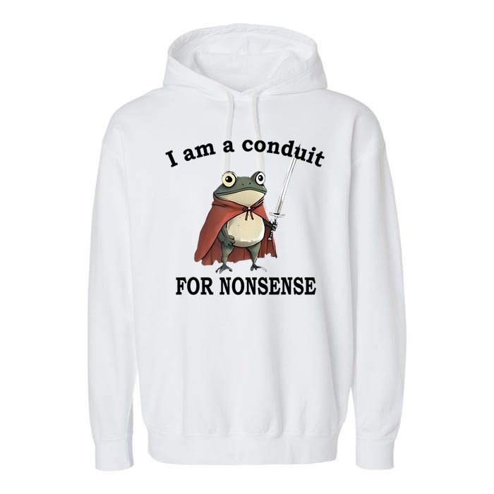 I Am A Conduit For Nonsense Funny Frog With Sword Garment-Dyed Fleece Hoodie