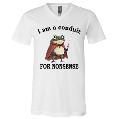I Am A Conduit For Nonsense Funny Frog With Sword V-Neck T-Shirt