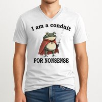 I Am A Conduit For Nonsense Funny Frog With Sword V-Neck T-Shirt