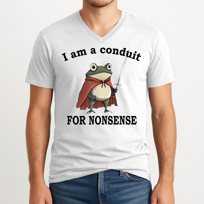 I Am A Conduit For Nonsense Funny Frog With Sword V-Neck T-Shirt
