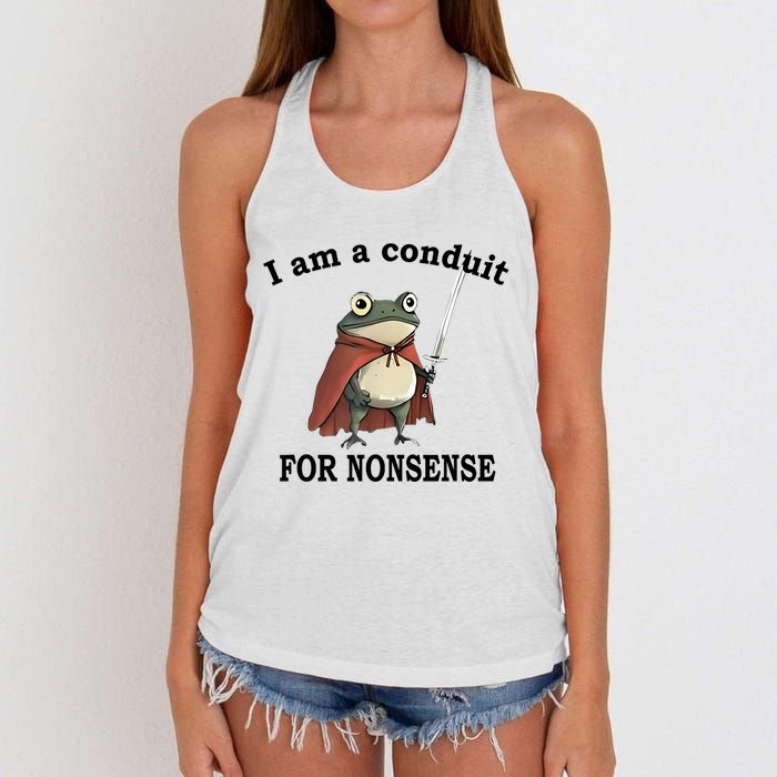 I Am A Conduit For Nonsense Funny Frog With Sword Women's Knotted Racerback Tank