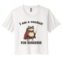 I Am A Conduit For Nonsense Funny Frog With Sword Women's Crop Top Tee