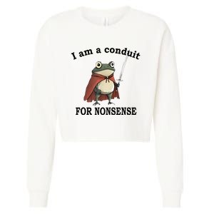 I Am A Conduit For Nonsense Funny Frog With Sword Cropped Pullover Crew