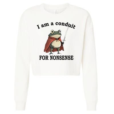 I Am A Conduit For Nonsense Funny Frog With Sword Cropped Pullover Crew