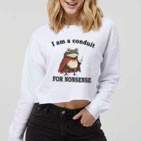 I Am A Conduit For Nonsense Funny Frog With Sword Cropped Pullover Crew