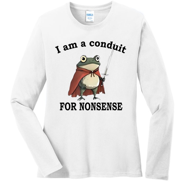 I Am A Conduit For Nonsense Funny Frog With Sword Ladies Long Sleeve Shirt