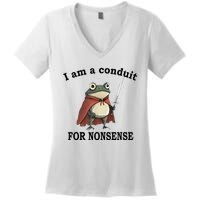 I Am A Conduit For Nonsense Funny Frog With Sword Women's V-Neck T-Shirt