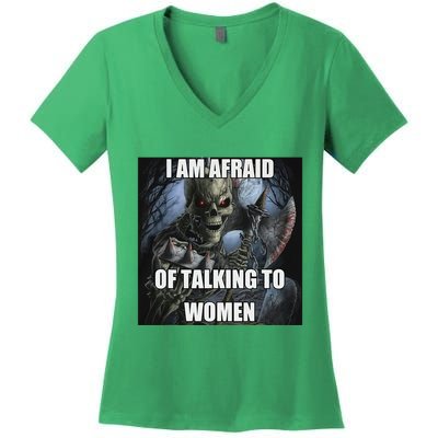 I Am Afraid Of Talking To Women Funny Hard Skeleton Women's V-Neck T-Shirt
