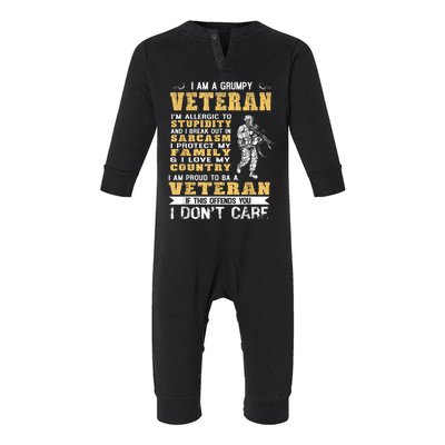 I Am A Grumpy Veteran Proud To Be Veteran Gift Infant Fleece One Piece