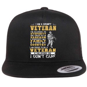 I Am A Grumpy Veteran Proud To Be Veteran Gift Flat Bill Trucker Hat