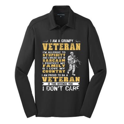 I Am A Grumpy Veteran Proud To Be Veteran Gift Silk Touch Performance Long Sleeve Polo