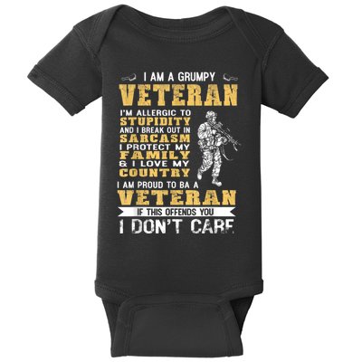 I Am A Grumpy Veteran Proud To Be Veteran Gift Baby Bodysuit