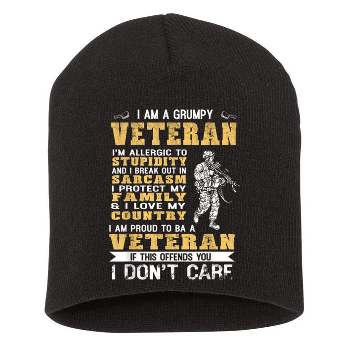 I Am A Grumpy Veteran Proud To Be Veteran Gift Short Acrylic Beanie