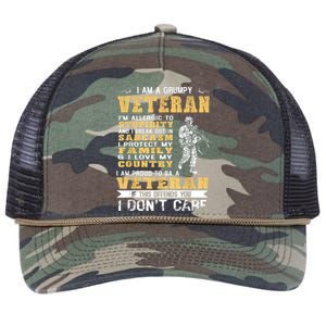 I Am A Grumpy Veteran Proud To Be Veteran Gift Retro Rope Trucker Hat Cap