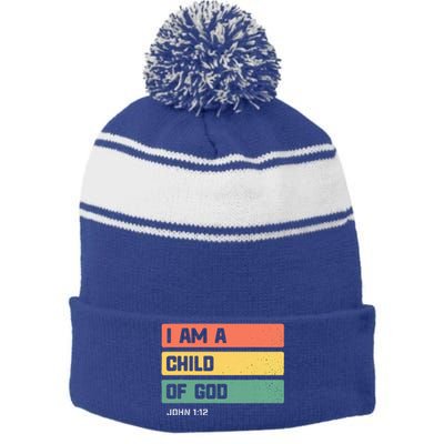 I Am A Child Of God Christian Bible Verse John 112 Stripe Pom Pom Beanie