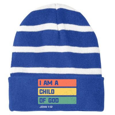 I Am A Child Of God Christian Bible Verse John 112 Striped Beanie with Solid Band