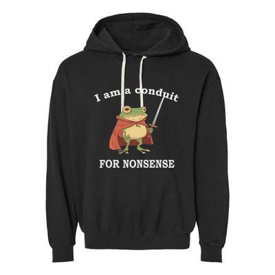 I Am A Conduit For Nonsense Funny Frog With Sword And Red Garment-Dyed Fleece Hoodie