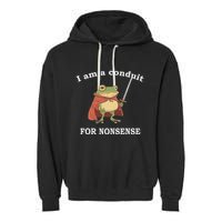 I Am A Conduit For Nonsense Funny Frog With Sword And Red Garment-Dyed Fleece Hoodie