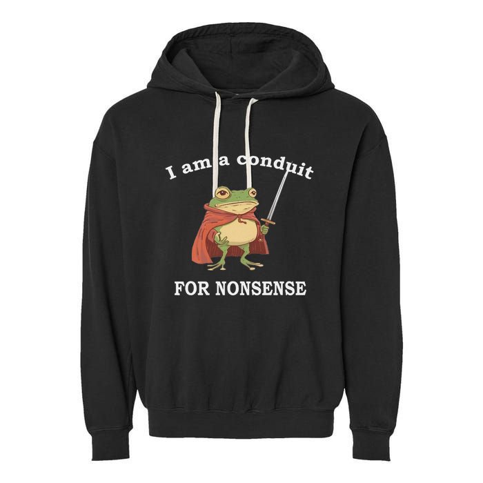 I Am A Conduit For Nonsense Funny Frog With Sword And Red Garment-Dyed Fleece Hoodie