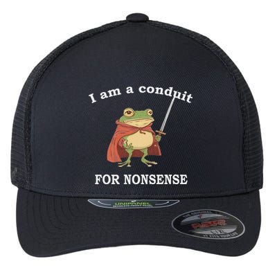 I Am A Conduit For Nonsense Funny Frog With Sword And Red Flexfit Unipanel Trucker Cap
