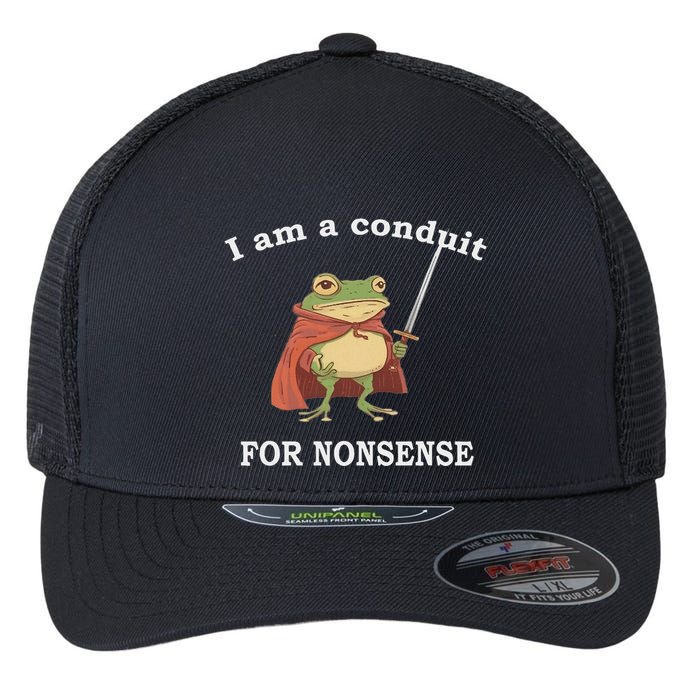 I Am A Conduit For Nonsense Funny Frog With Sword And Red Flexfit Unipanel Trucker Cap