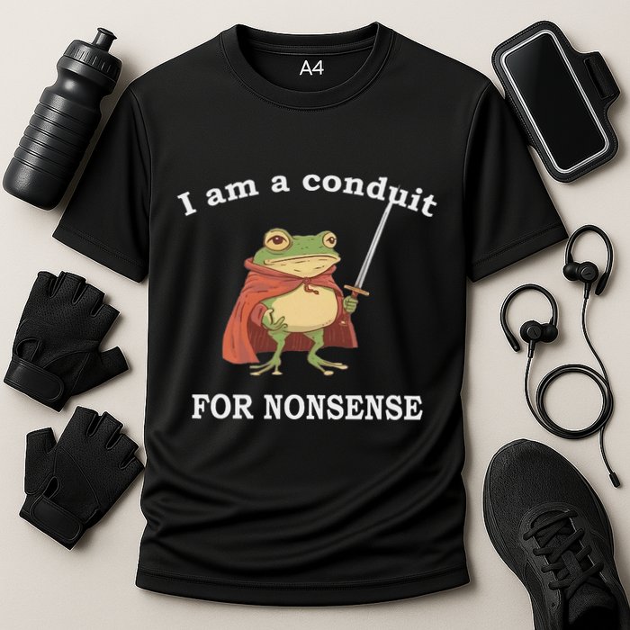 I Am A Conduit For Nonsense Funny Frog With Sword And Red Performance Shirt
