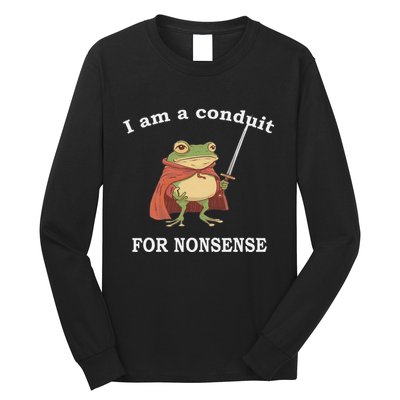 I Am A Conduit For Nonsense Funny Frog With Sword And Red Long Sleeve Shirt