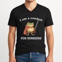 I Am A Conduit For Nonsense Funny Frog With Sword And Red V-Neck T-Shirt