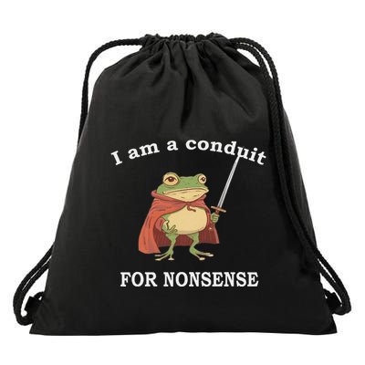 I Am A Conduit For Nonsense Funny Frog With Sword And Red Drawstring Bag